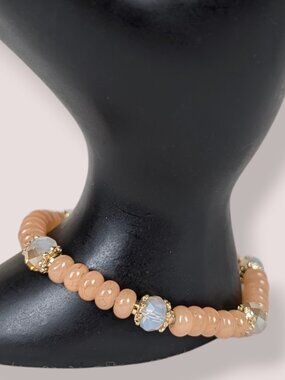 Peach Dyed Crackle Quartz & Crystal Stretch Bracelet